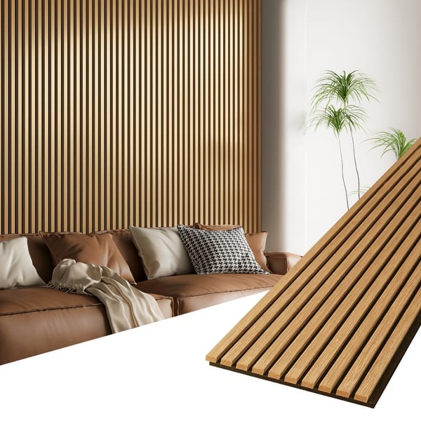 Slat Wood Wall Panels - Decorative & Sound Absorbing Contemporary Acoustic Slatted Wall Ceiling Panelling Walnut Sample 12cm B0bq928qfj