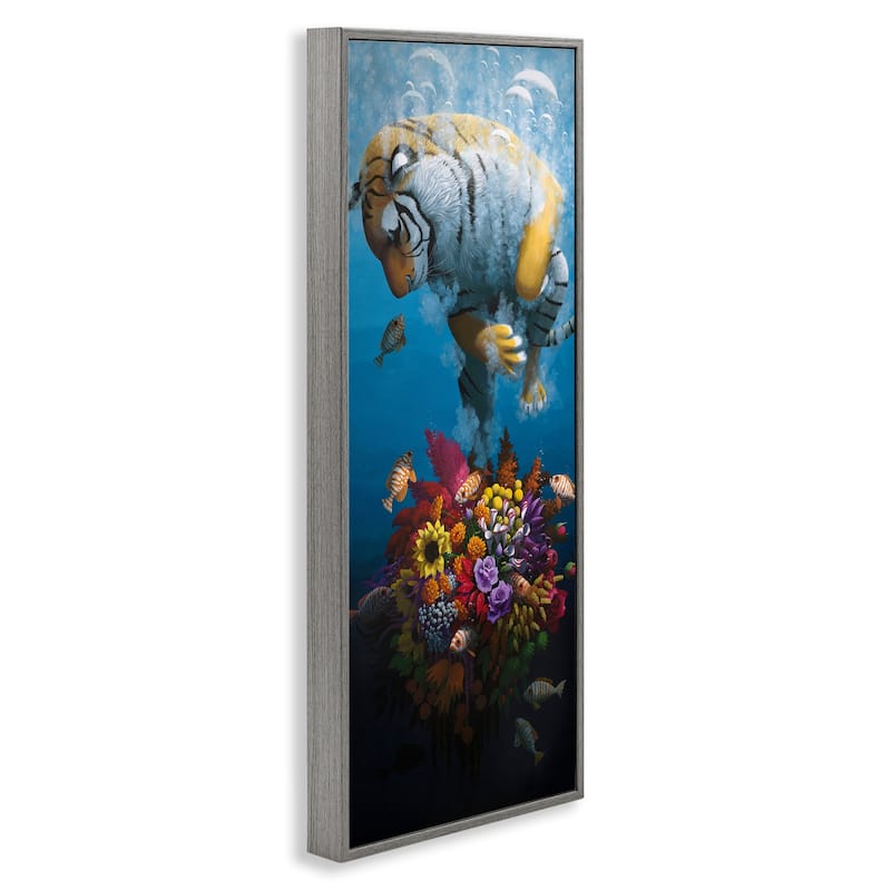 Stupell Curious Tiger & Underwater Bouquet Framed Giclee Art Design By Heather Gauthier