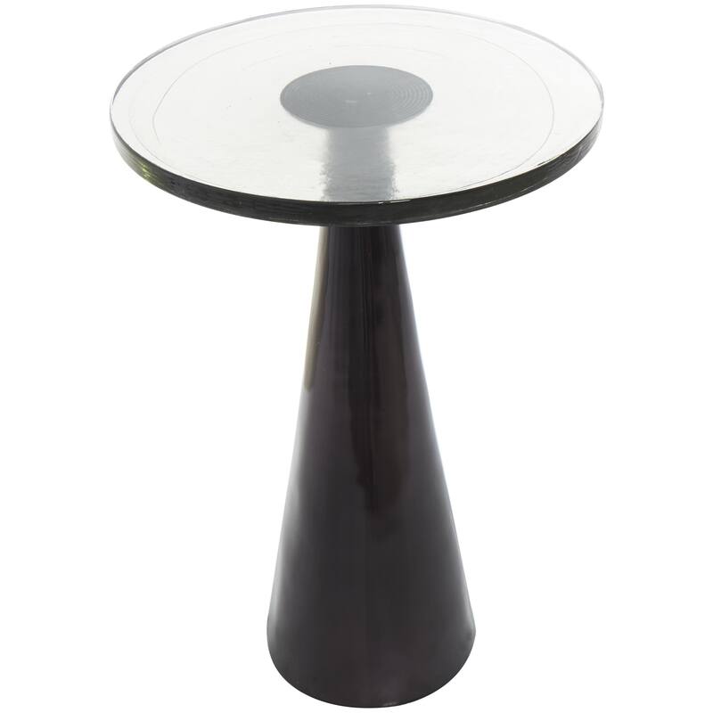Aluminum Metal Geometric Cone Accent Table with Textured Glass Tabletop - Black or Gold - Roche River Decor