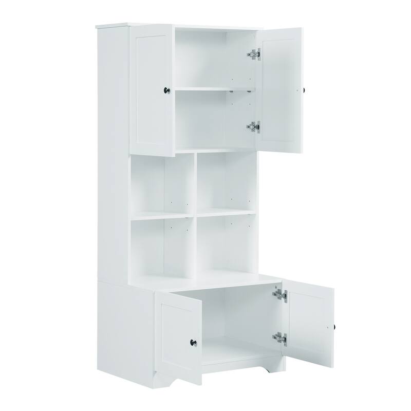 Freestanding Bathroom Storage Cabinet with Adjustable Shelf, Tall Waterproof Floor Cabinet with Double Doors