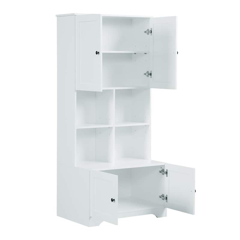 GDFStudio - Carter Tall and Wide Freestanding Storage Cabinet with 4 Doors and Adjustable Shelves, MDF