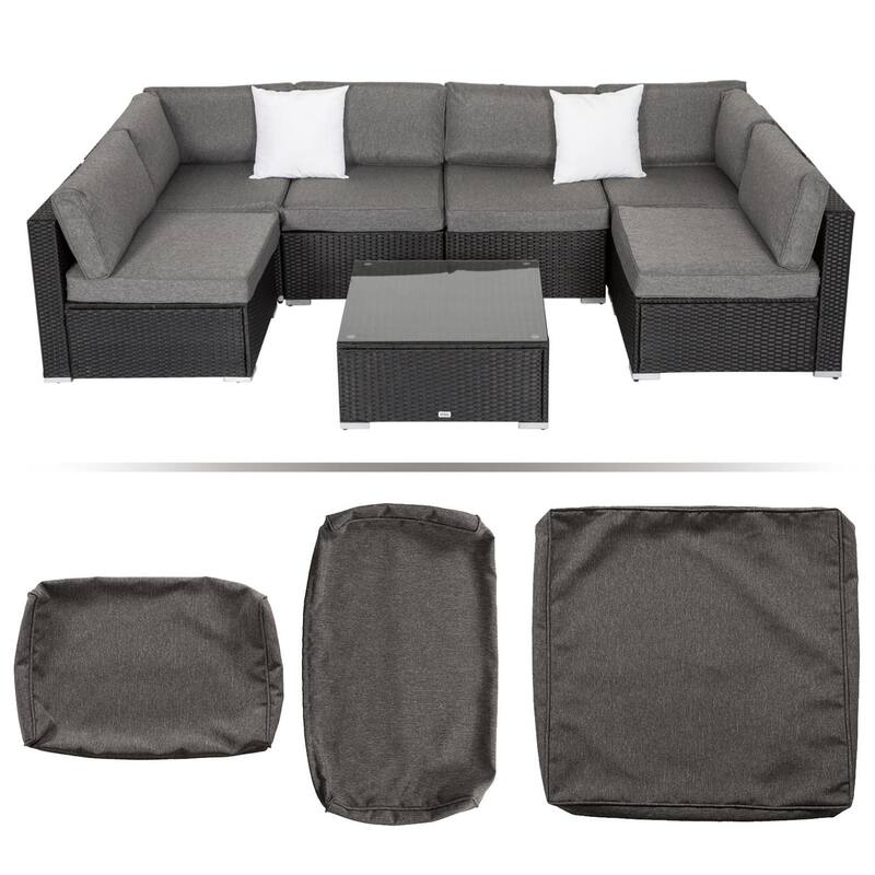 Kinbor Patio Furniture Cushion Covers Replacement for 7Pcs Outdoor Patio Wicker sofa, Dark Blue/ Blue/ Grey - Melange Black