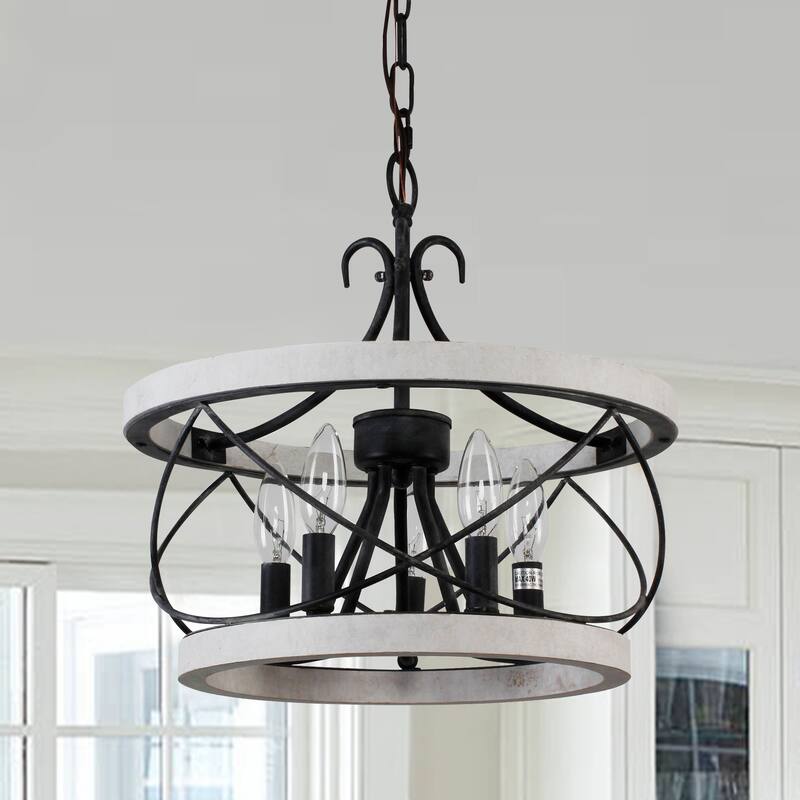 Bella Depot 5-Light Rustic Cage Wood Chandelier Dimmable Lighting, Adjustable Farmhouse Pendant Light for Small Room