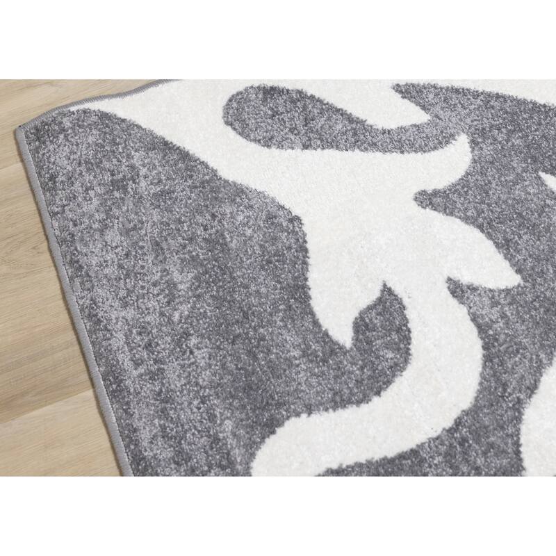 Covington Collection - Grey/Cream Damask Swirl Rug