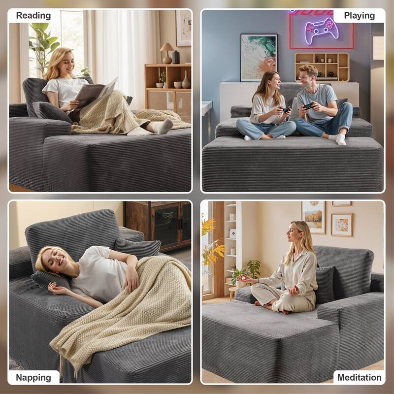XIZZI Chaise Lounge Chair Corduroy Boneless Sofa Bed Sleeper Couch