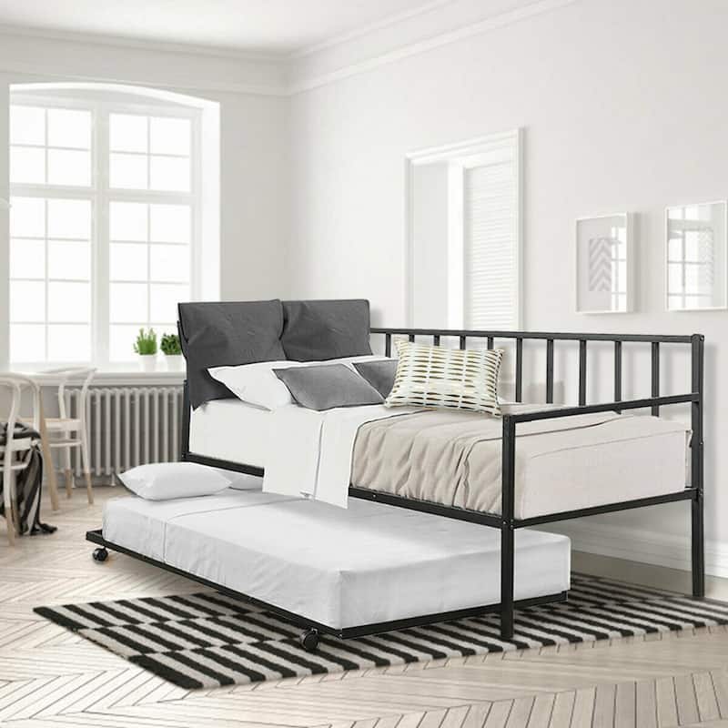 Gymax Twin Trundle DayBed w/ 4 Casters Mattress Platform Bed Sofa