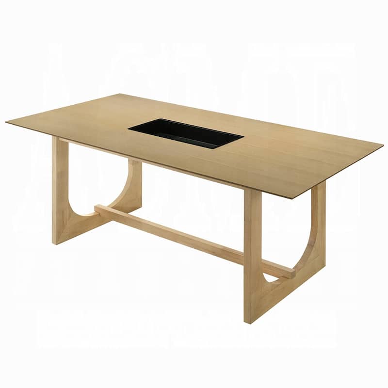 Yodo Rectangular Dining Table, U Sled Base, Natural Brown Wood 71 Inch