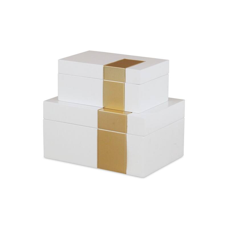 Set Of Two White And Gold Wood Jewelry Boxes