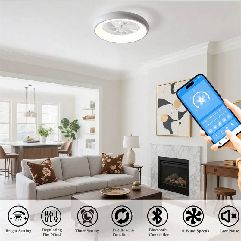 19" Bedroom Fan Light with Remote Control and Reversible DC Motor with LED Light