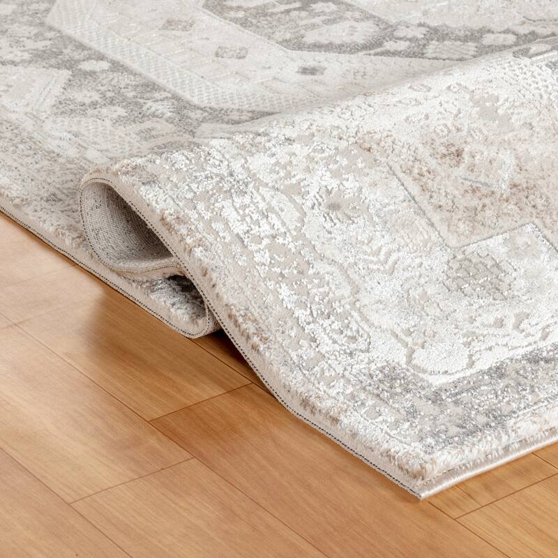 Omari Collection Cream/Grey Abstract Traditional Area Rug