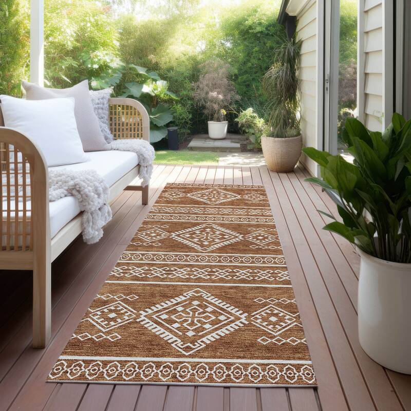 Machine Washable Indoor/ Outdoor Chantille Moroccan Boho Rug - Paprika - 2'3" x 7'6"