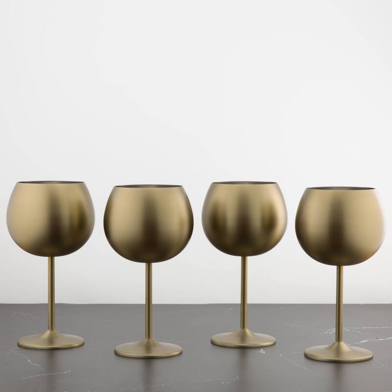 Cambridge 12 Oz Brushed Gold Stainless Steel Red Wine Glasses, Set of 4