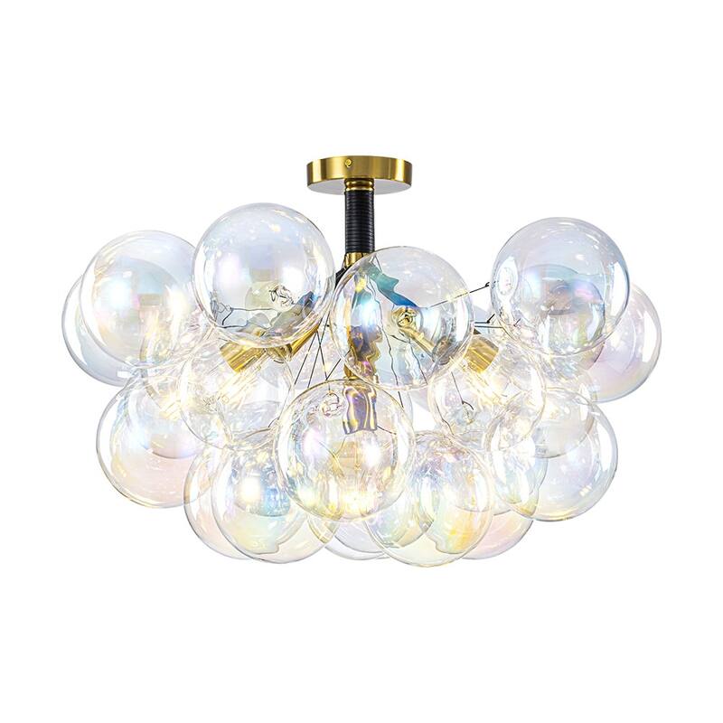 Modern Pearlescent Bubble Glass Semi Flush Mount Light 24.8 in Brass