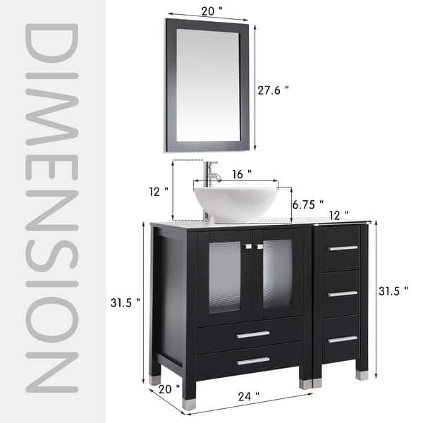 dimension image slide 5 of 18, 36" Bathroom Vanity with Sink Set Side Cabinet