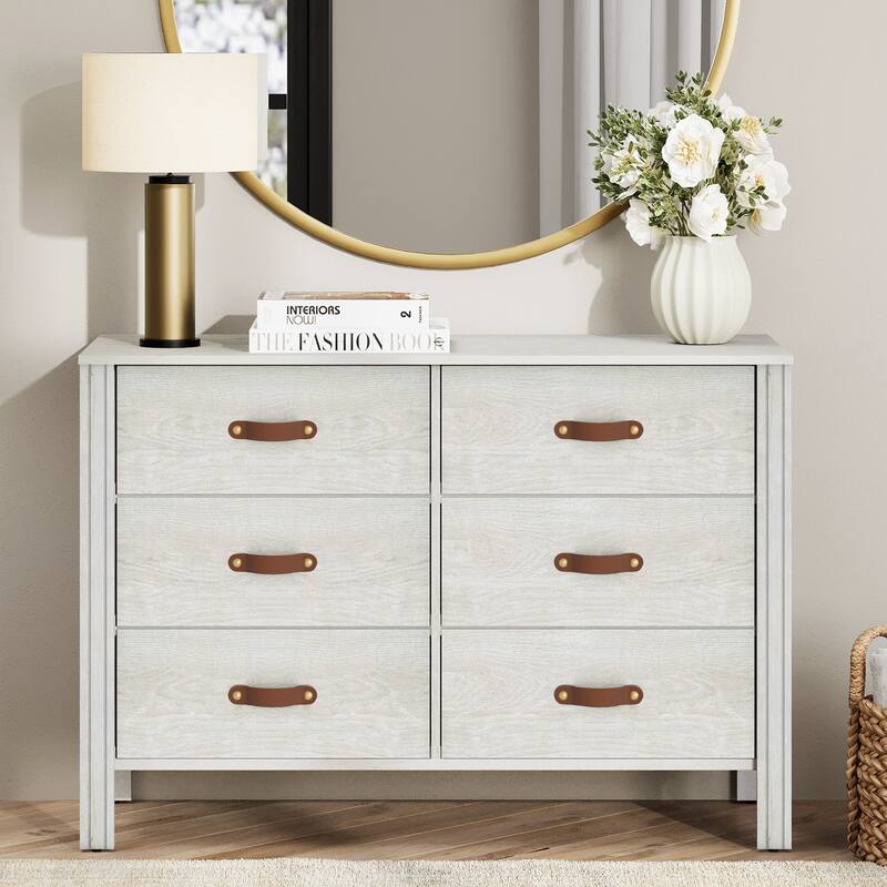 WAMPAT White Dresser for Bedroom, Large Long Dresser with Fabric Drawers, Kids Dressers & Chest of Drawers, - White - 6-drawer