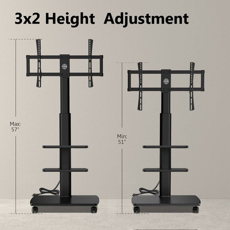 FITUEYES Rolling TV Stand for 32-70 Inch TVs with Power Strip, Height Adjustable with Wheels Wood Base Hold up to 88 lbs