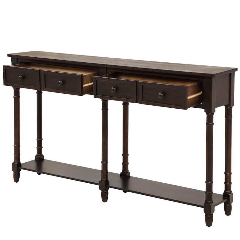 Console Table Sofa Table Easy Assembly with Two Storage Drawers and Bottom Shelf for Living Room