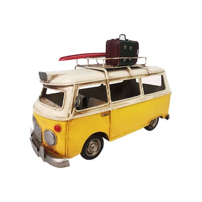 VW Yellow Metal Bus with Board and luggage