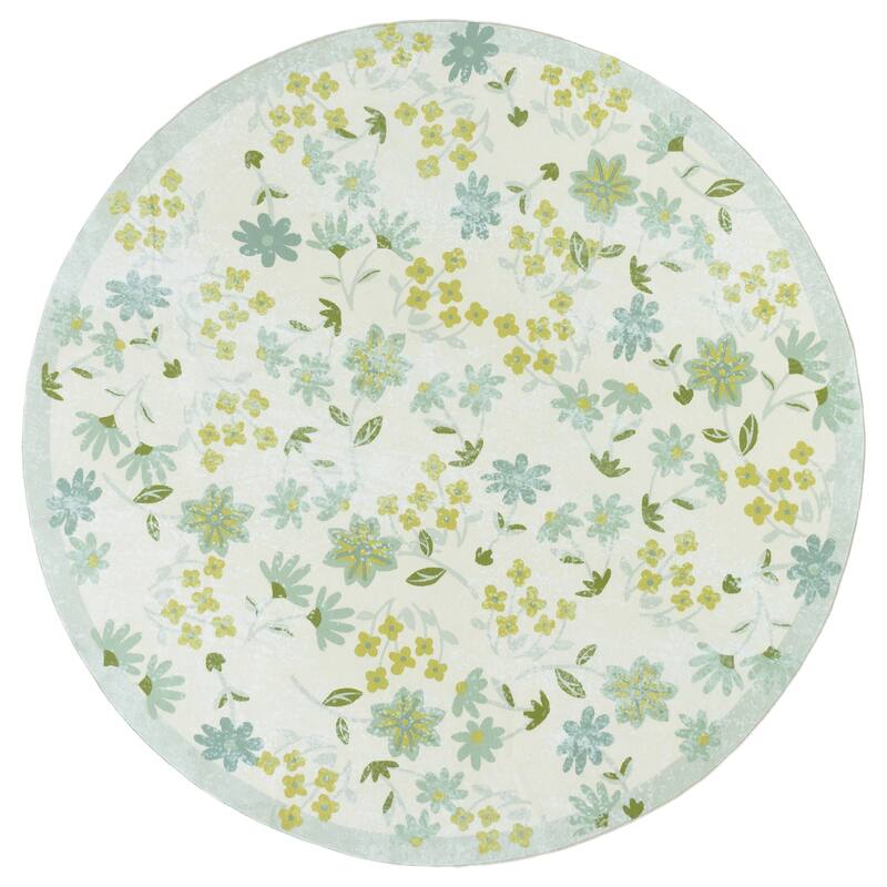 Martha Stewart Slavojka Machine Washable & Slip Resistant Rug - 6' Round - Beige/Light Green