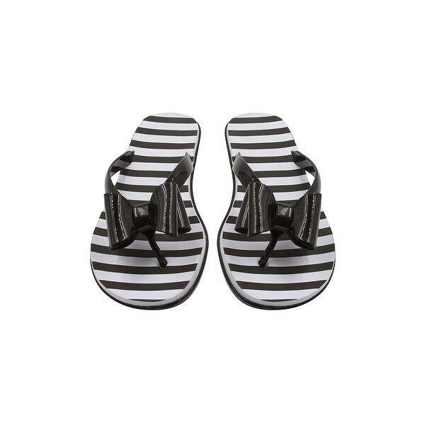 black jelly flip flops with bow