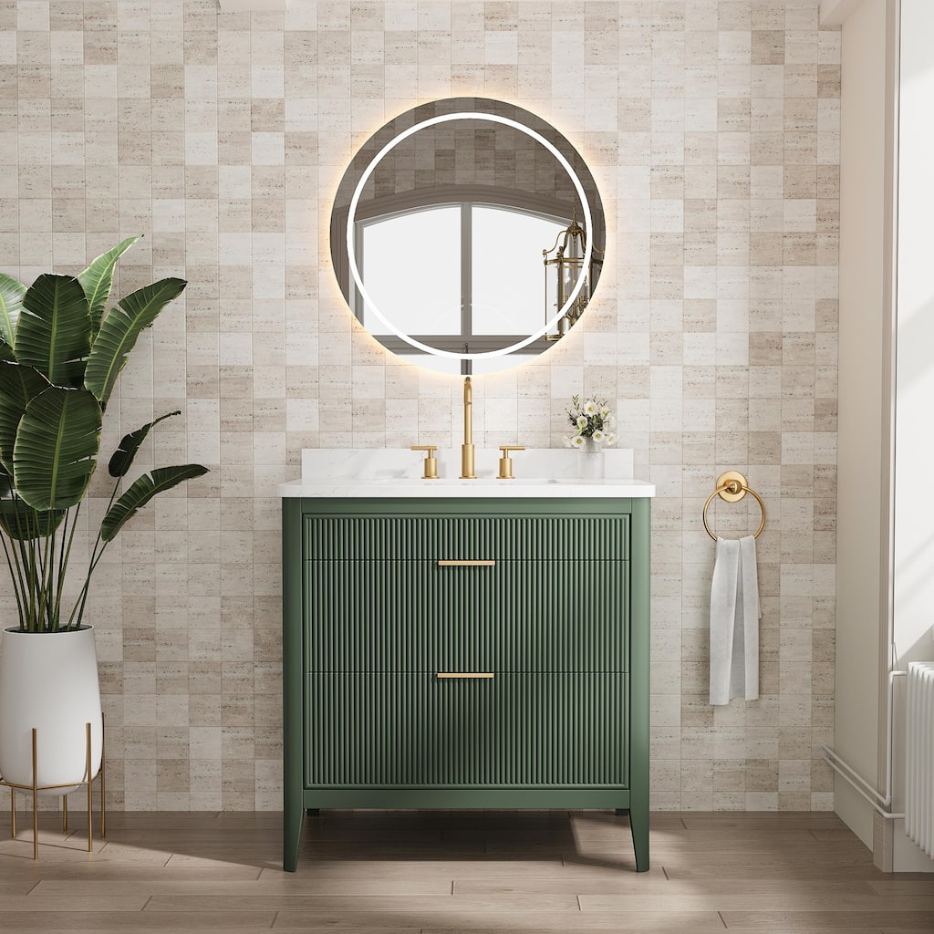Modland 36" Freestanding Bathroom Vanity with Carrara Marble Top, Soft-Close Drawers, Fully Assembled, Green/Grey - 36 inch