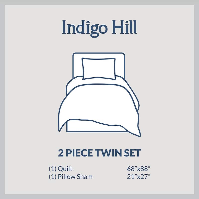 Indigo Hill by HiEnd Accents Cotton Comfort Shabby Chic Bedding Lightweight 3 Piece Quilt Set