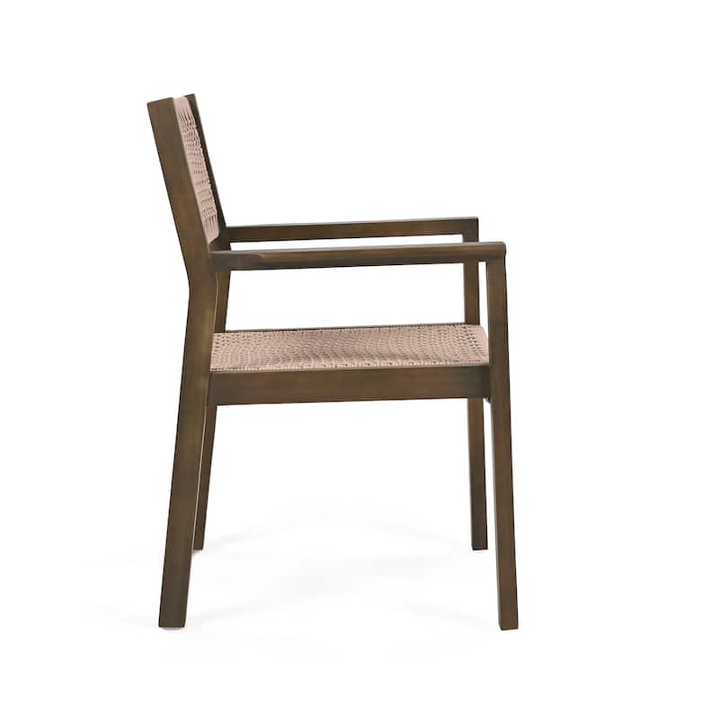 Roomfitters Outdoor Dining Armchairs Set of 2, Wood and Woven Rope Design, Patio Seating with Rustic Charm