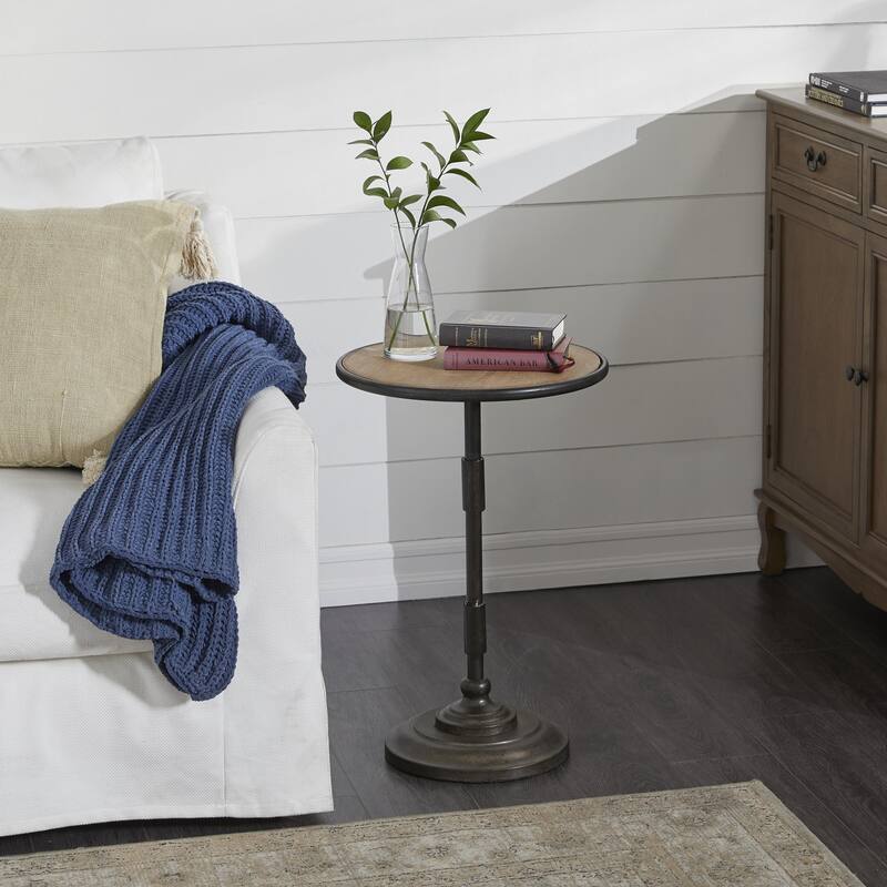 Bronze Metal Side End Accent Table with Brown Wood Top - Bronze