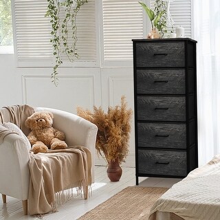 Sorbus Tall Fabric Storage Dresser Grey Wood