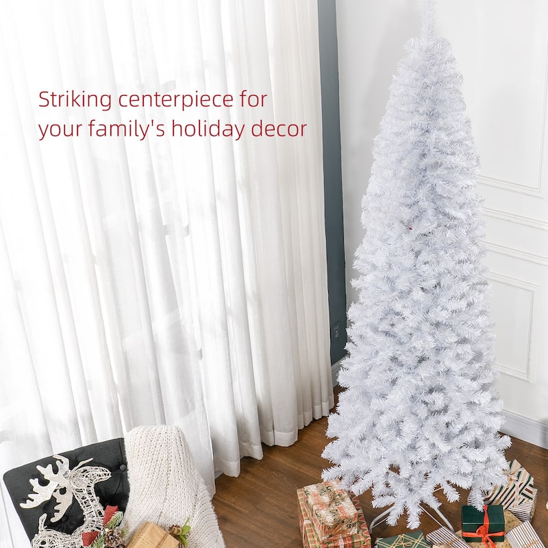 7 Ft White Christmas Tree Indoor Decoration with Flame Retardant Branches and Foldable Base - 29.5" Dia. x 82.7" H