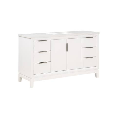 Valencia 55 in solid wood single sink Free-standing vanity with Quartz Countertop and ceramic sink