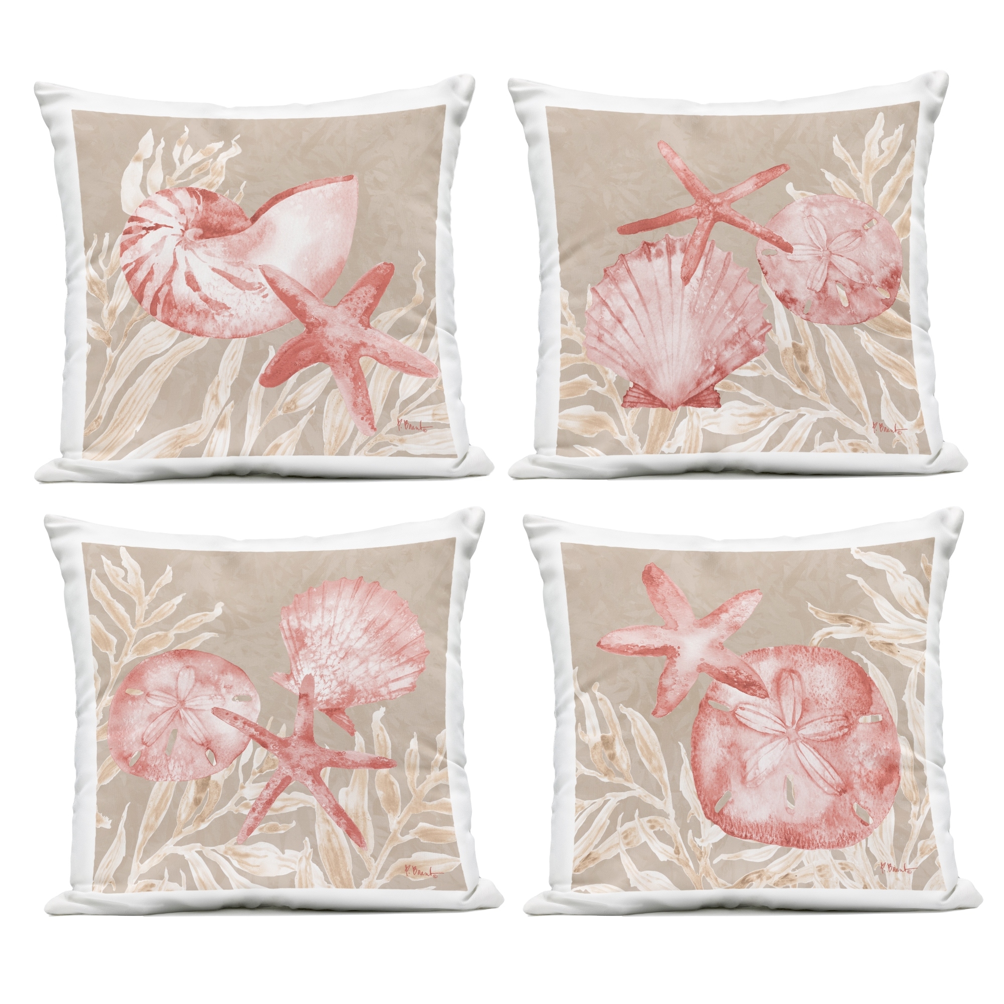 Stupell Tampico Shells in Peach Outdoor Throw Pillow Design By Paul Brent (Set of 4)