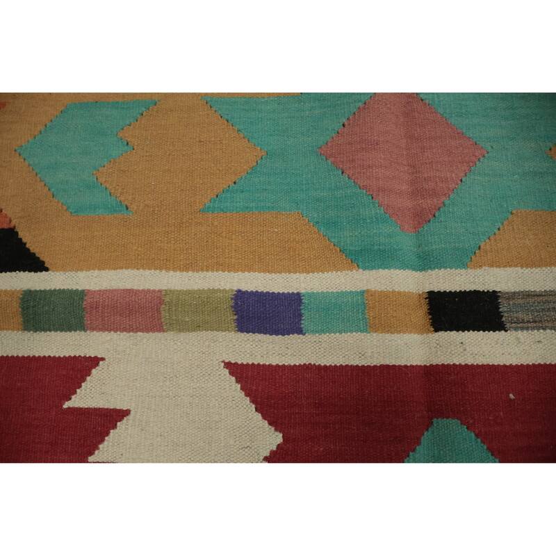 Hand Woven Oriental 100% Wool Carpet Southwestern Tribal Beige & Ivories Kilim Area Rug - 8' 0'' X 5' 9''