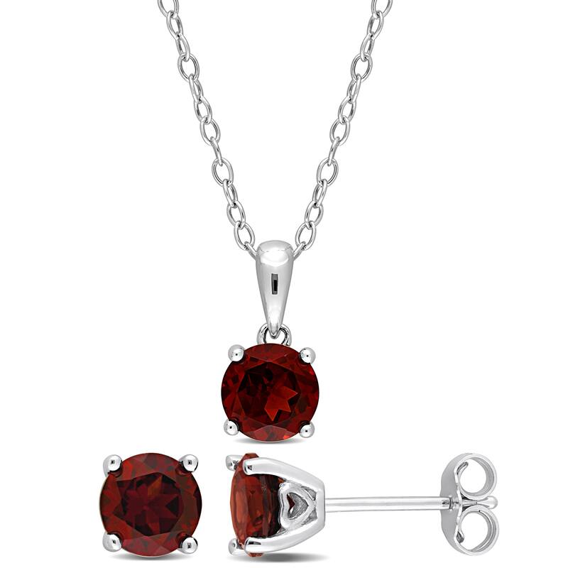 Miadora 3ct TGW Garnet Set of Necklace and Earrings in Sterling Silver