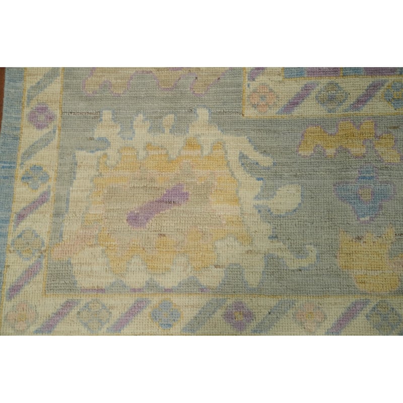 Vegetable Dye Blue Oushak Turkish Area Rug, Floral Geometric Carpet - 9' 10'' X 7' 11''