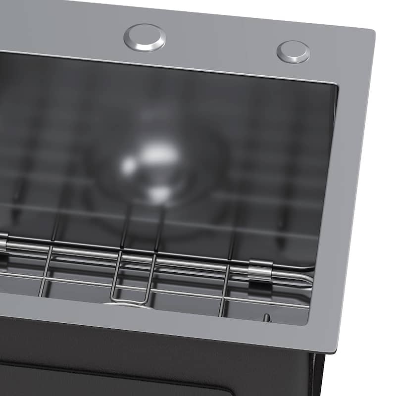 33 Inch Drop In Kitchen Sink Top mount Stainless Steel Black Sink w/Sink Protector Single Bowl Drop-in Sink for Workstation