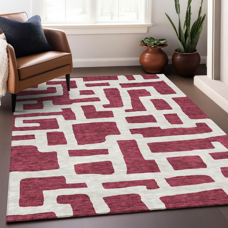 Premium Washable Super Soft Geo Maze Mayfield Rug - Garnet - 5' x 7'6"