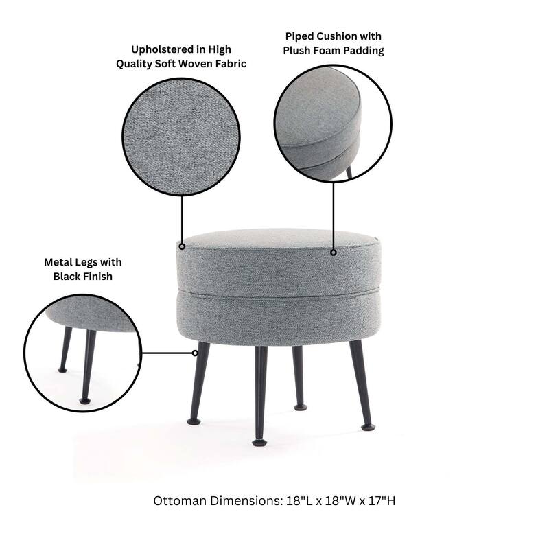 Upholstered Accent Ottoman with Metal Legs Mid Century Modern Design