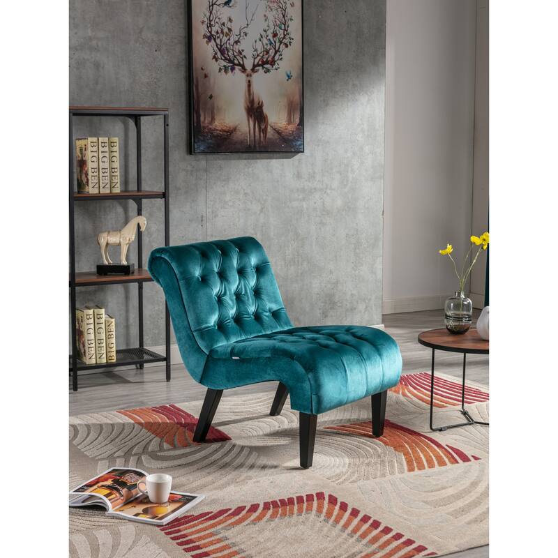 Modern velvet armless lounge chair with upholstered fabric solid wood legs for bedroom, living room, office