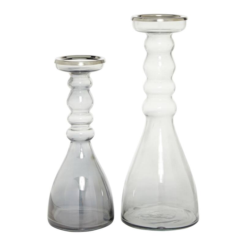Glass Handmade Bubble Pillar Decorative Candle Holder - Set of 2 Gray - Roche River Decor