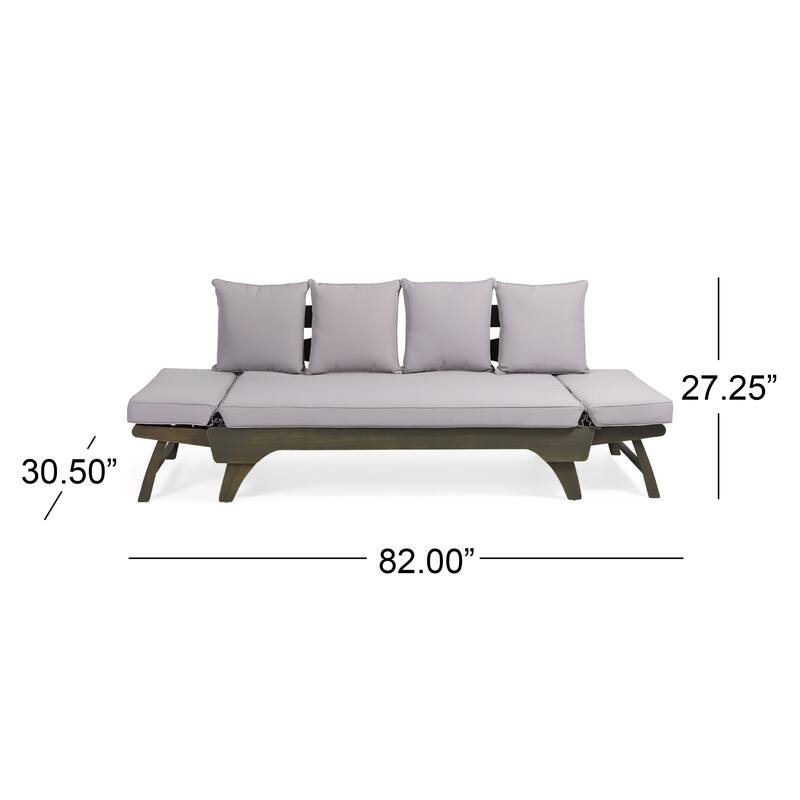 Expandable Daybed with Cushions, Outdoor Couch Acacia Wood Patio Couch with Adjustable Armrests