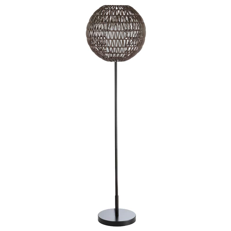 Han 61" Outdoor Woven Globe LED Floor Lamp, Coffee/Black by JONATHAN Y