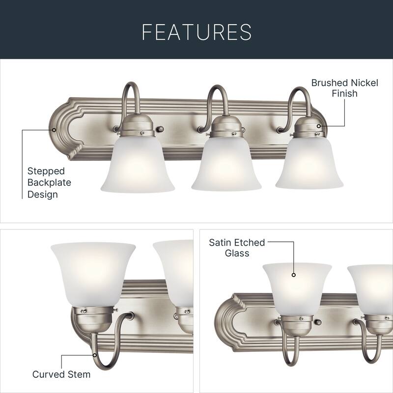 Kichler Lighting Traditional 3-light Brushed Nickel Bath/Vanity Light
