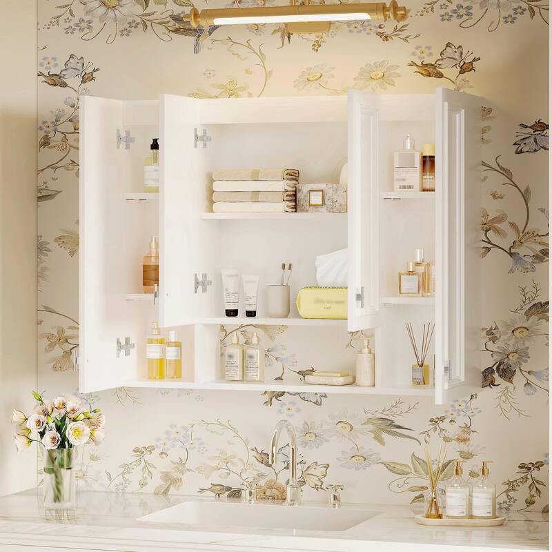 Modern Bathroom Cabinet with 5 Adjustable Shelves, Wall-Mounted Medicine Cabinet