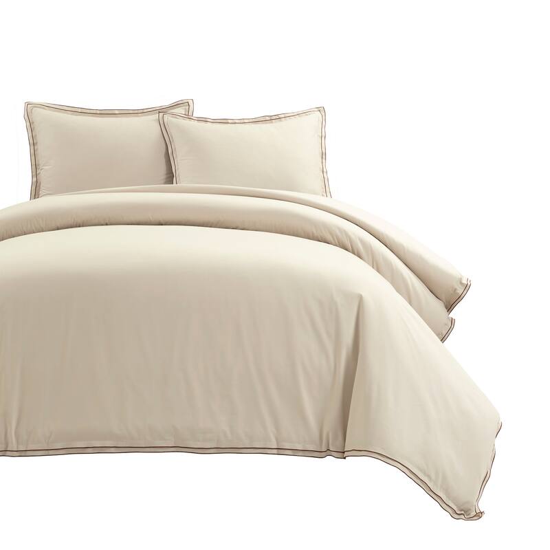 Lush Decor Hampton Double Flange Embroidered Contrast Edge Duvet Cover 3 Pieces Set