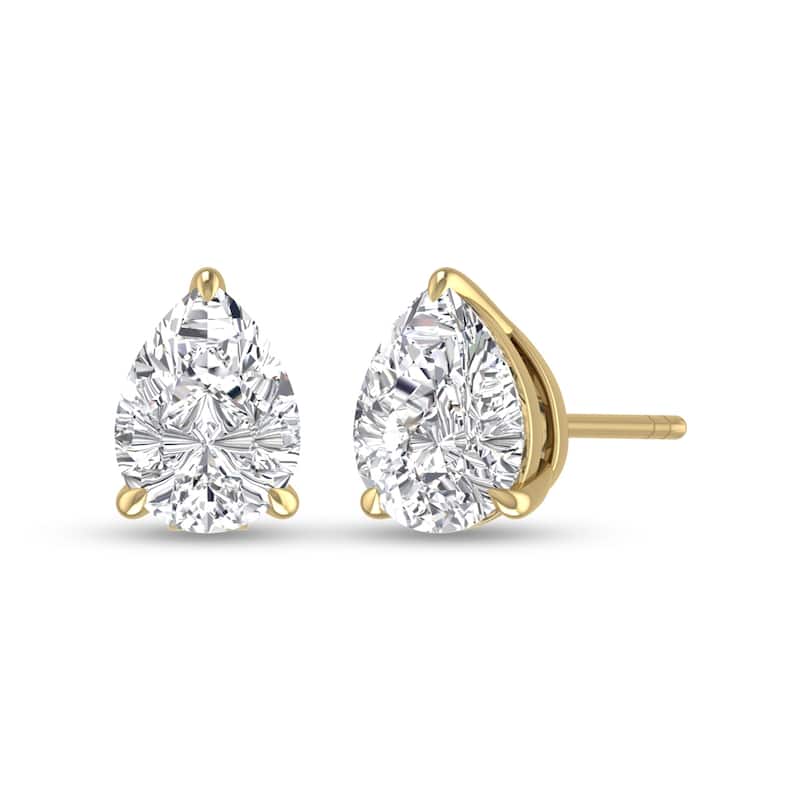 Marquee Lab Grown 3/4 Carat Pear Shaped Solitaire Diamond Earrings in 14K Yellow Gold