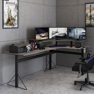 Jamesdar Core Powered L-shaped Computer Gaming Desk with Monitor Stand