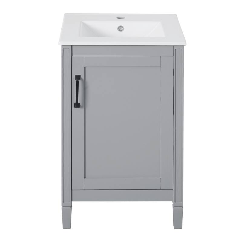 GDFStudio - Noa Wood & Ceramic 20" Bathroom Vanity with Sink, Soft-Close Door, Shelf & Storage Rack