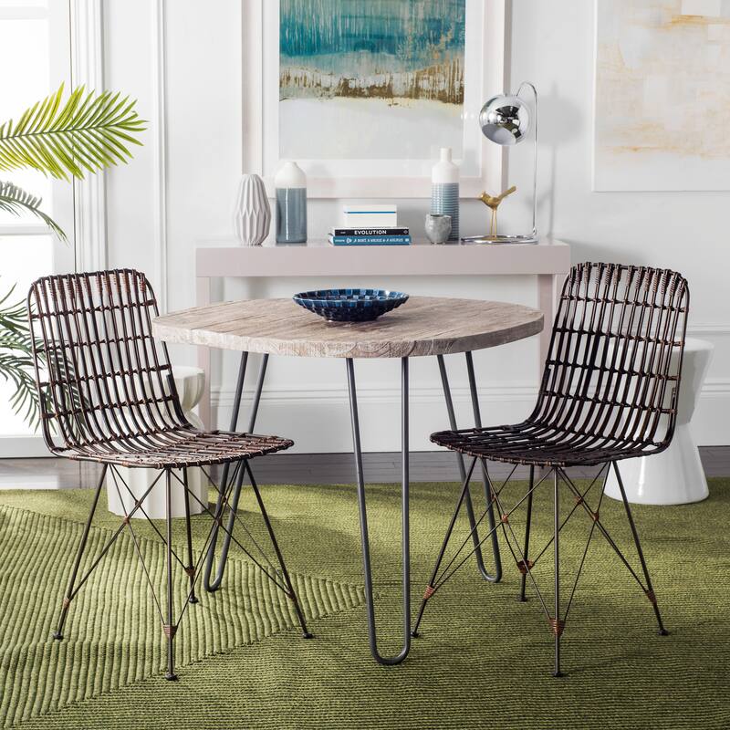 SAFAVIEH Innocenta Wicker Croco Brown Dining Chair (Set of 2) - 18.1" x 19.7" x 33.7" - 18Wx20Dx34H - Brown/Black