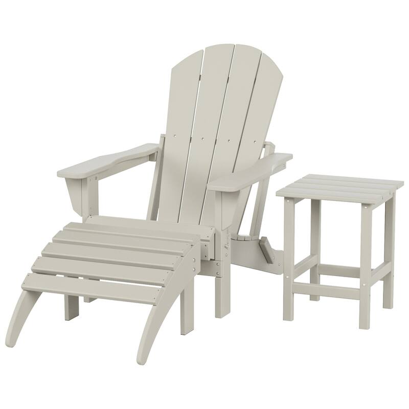 Polytrends Laguna Hdpe All Weather Outdoor Patio Foldable Adirondack Chair With Ottoman And Side Table (3-Piece Set)
